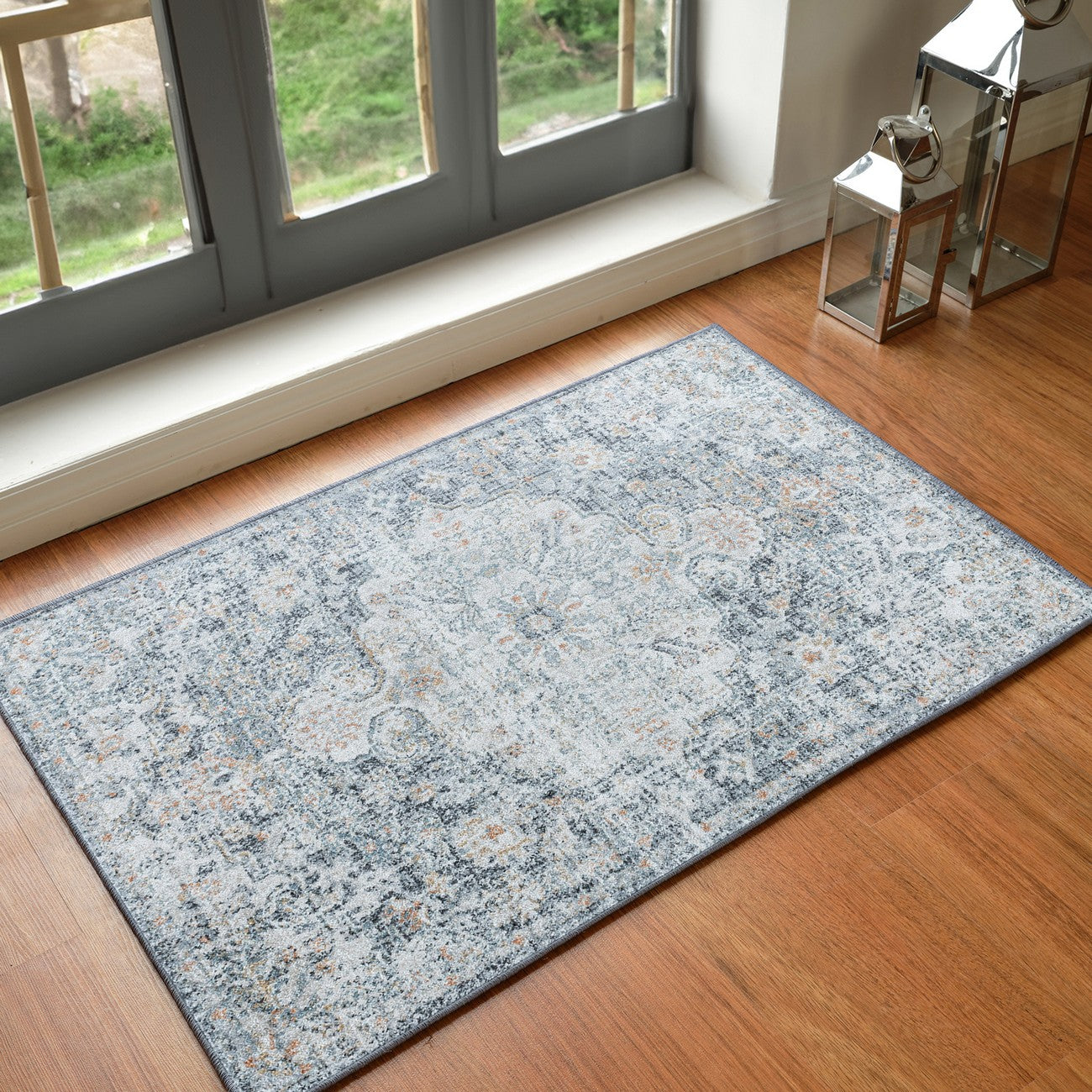 LOU Vintage Oriental Boho Blue Area Rug Roomscene