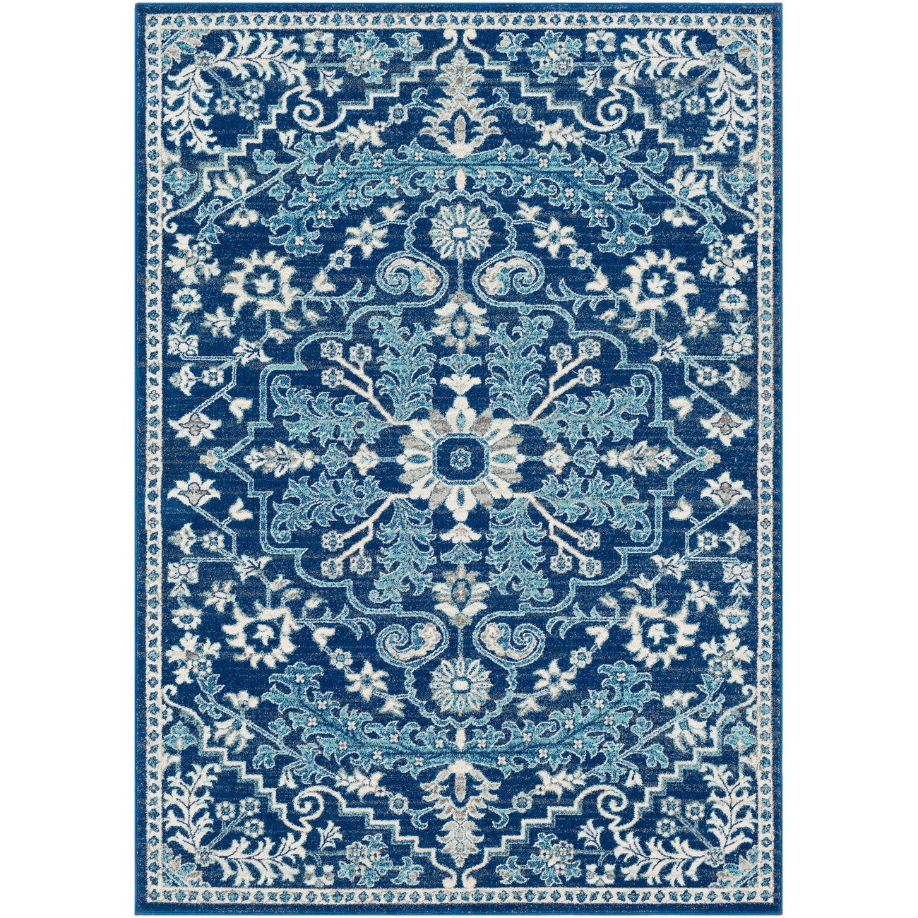 LOU Vintage Oriental Boho Dark Blue Area Rug Flat