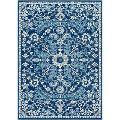 LOU Vintage Oriental Boho Dark Blue Area Rug Flat