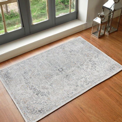 LOU Vintage Oriental Boho Medium Grey Area Rug Roomscene