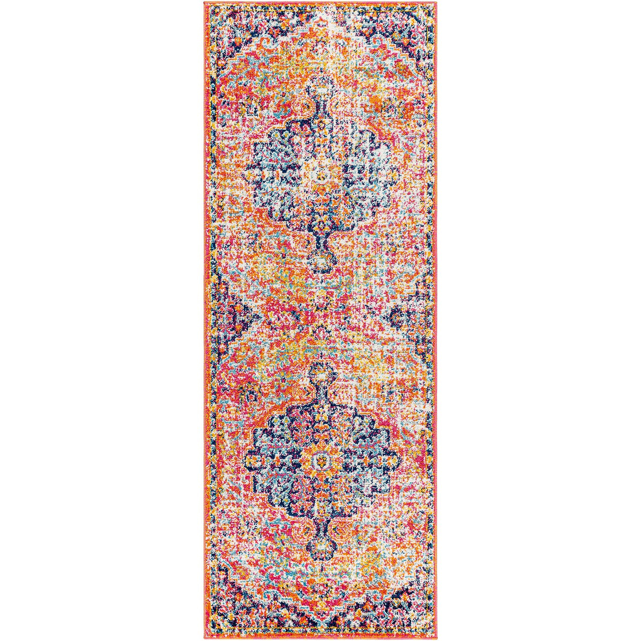 LOU Vintage Traditional Oriental Boho Orange/Dark Blue Area Rug Flat
