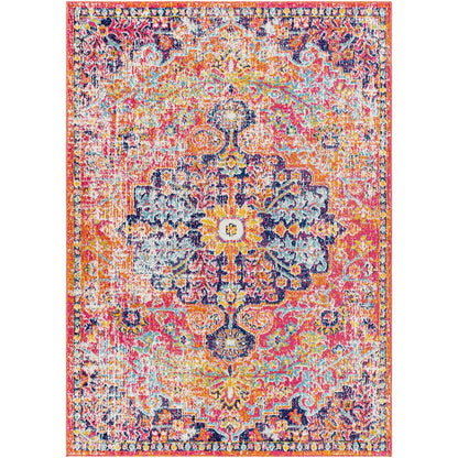 LOU Vintage Traditional Oriental Boho Orange/Dark Blue Area Rug Flat