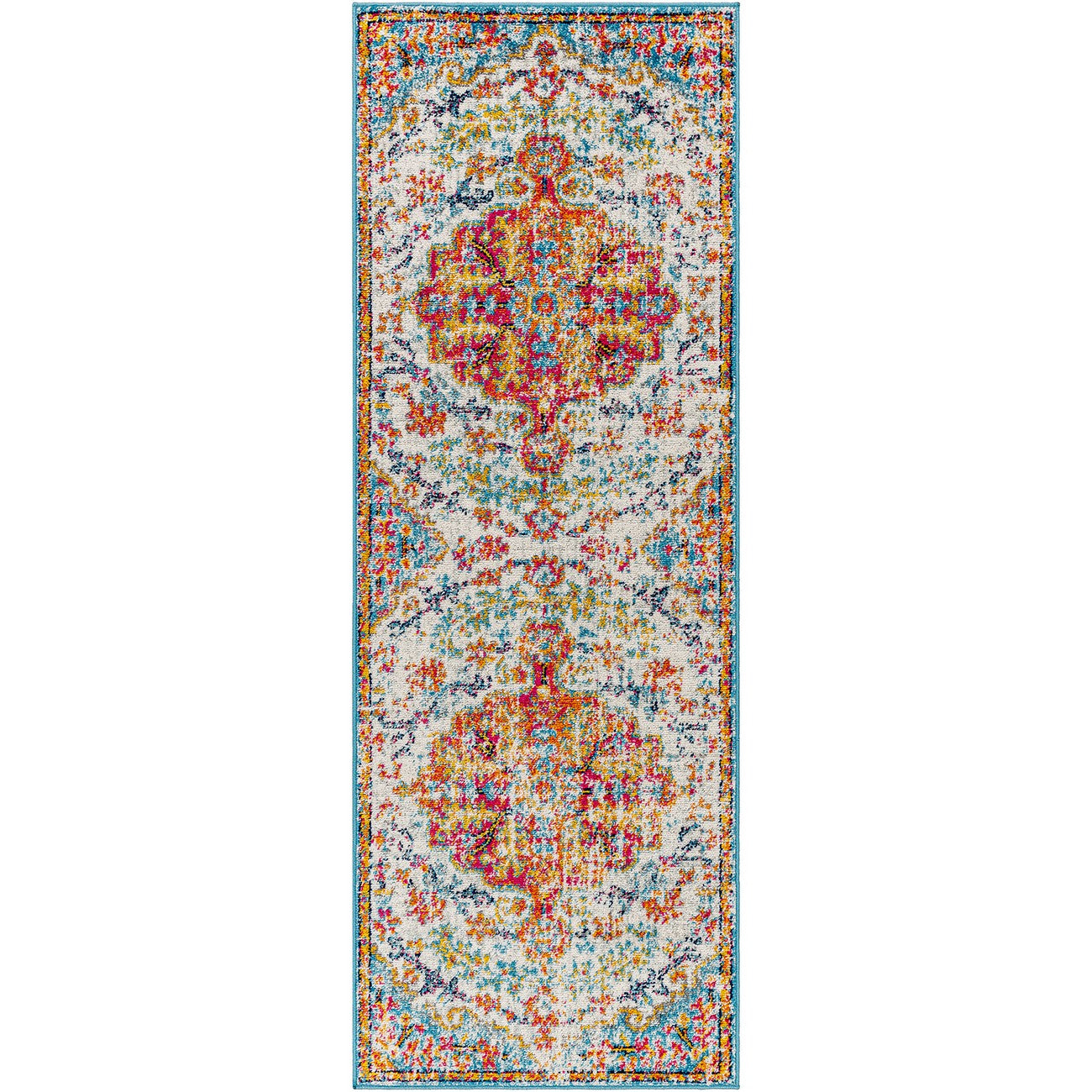 LOU Vintage Traditional Oriental Boho Saffron/Teal Area Rug Flat