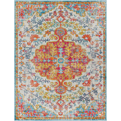 LOU Vintage Traditional Oriental Boho Saffron/Teal Area Rug Flat