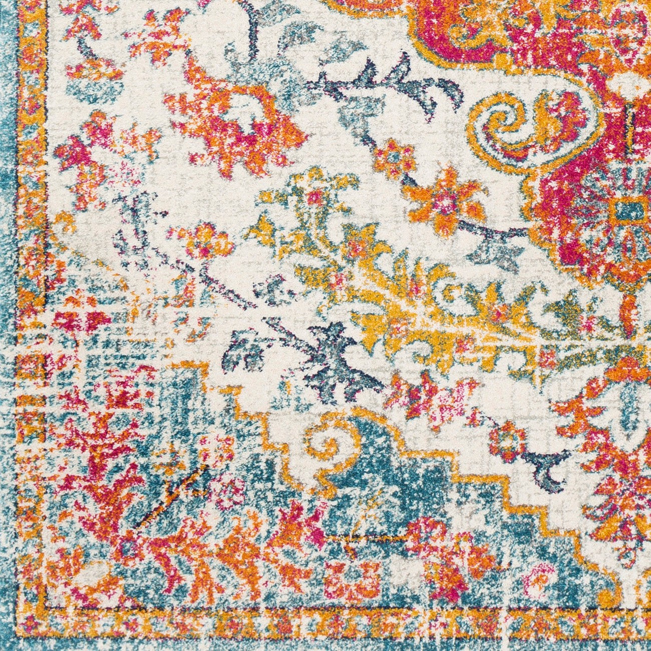 LOU Vintage Traditional Oriental Boho Saffron/Teal Area Rug Swatch