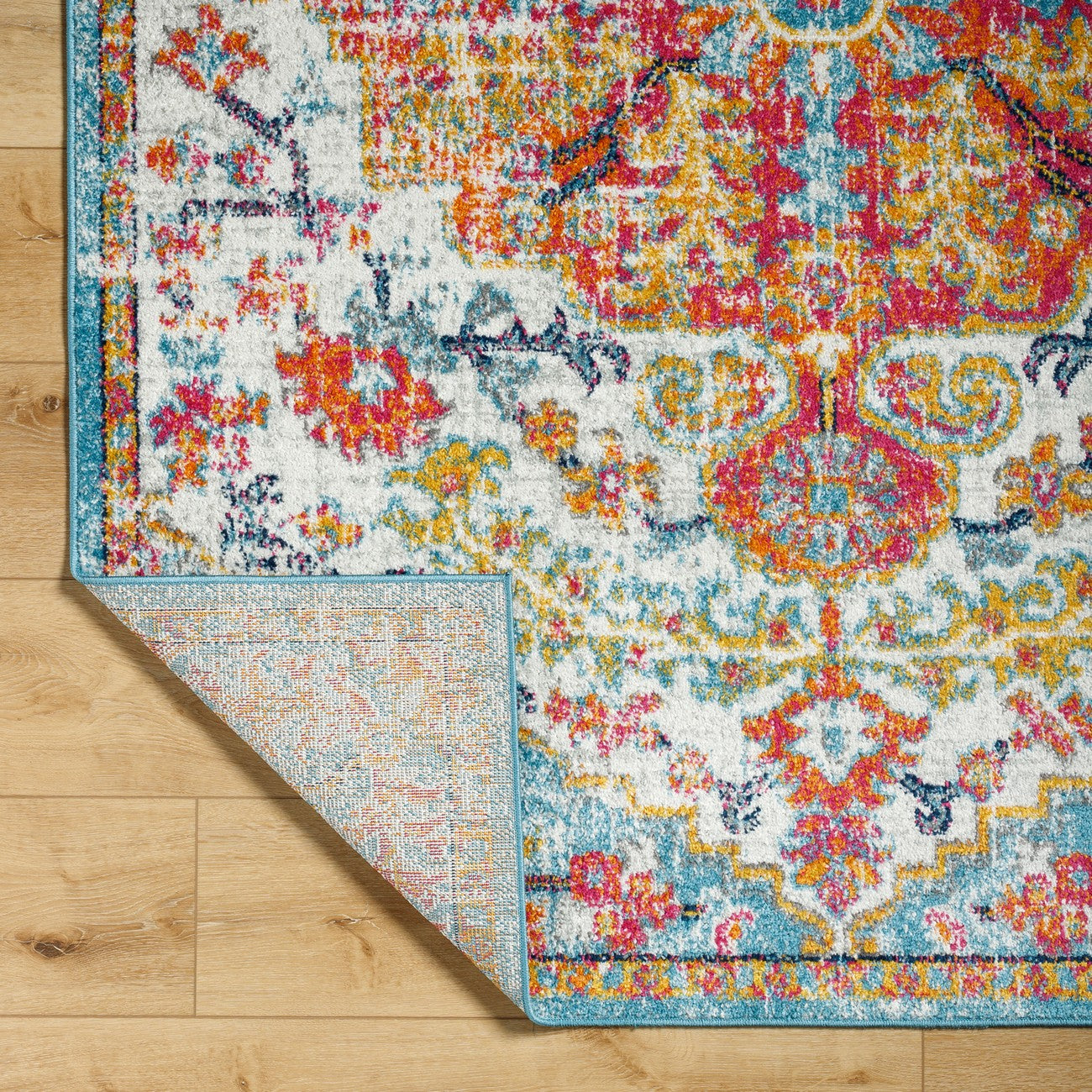 LOU Vintage Traditional Oriental Boho Saffron/Teal Area Rug Fold