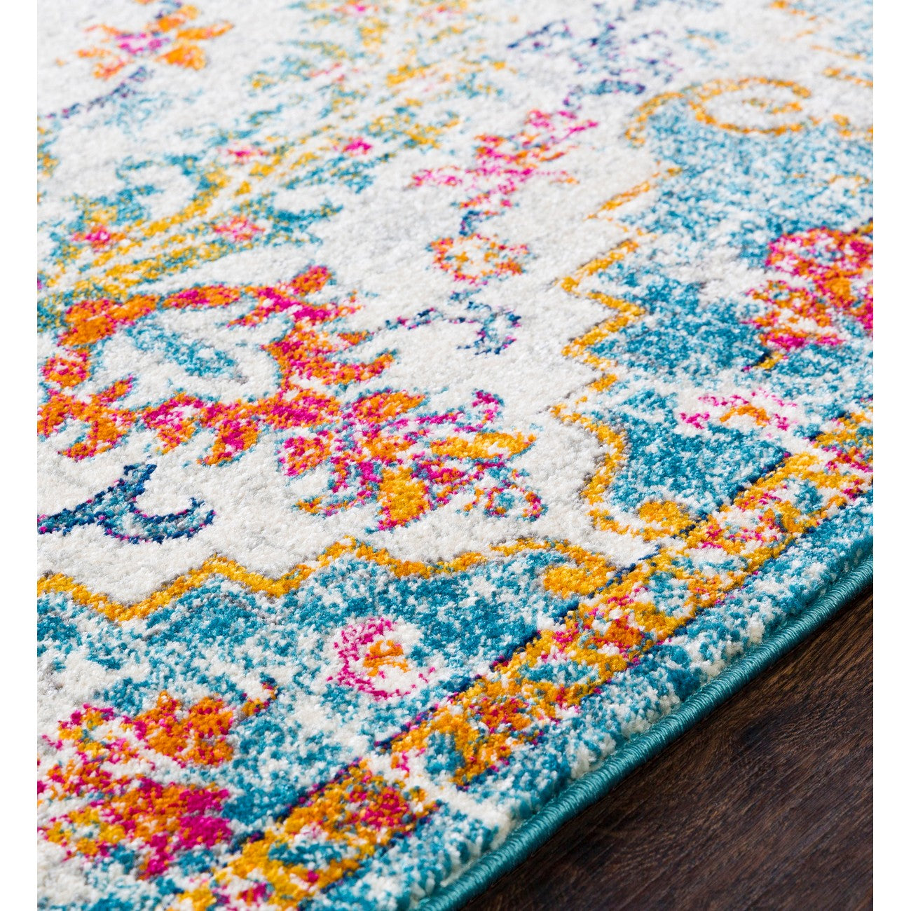 LOU Vintage Traditional Oriental Boho Saffron/Teal Area Rug Texture