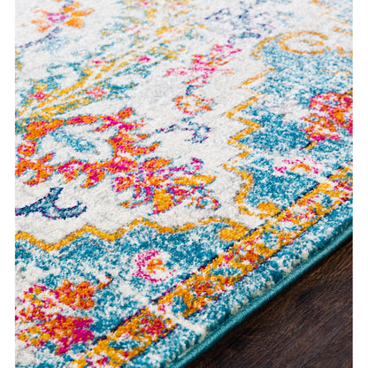 LOU Vintage Traditional Oriental Boho Saffron/Teal Area Rug Texture