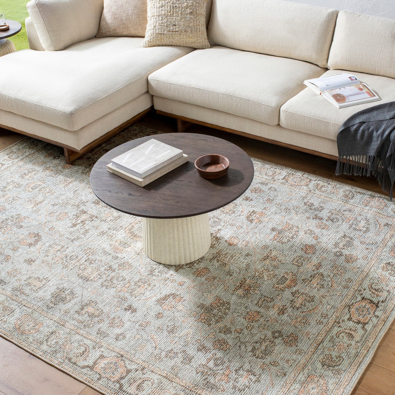 LOUISA Our PNW Home x Livabliss Vintage Oriental Boho Grey/Tan Area Rug Roomscene