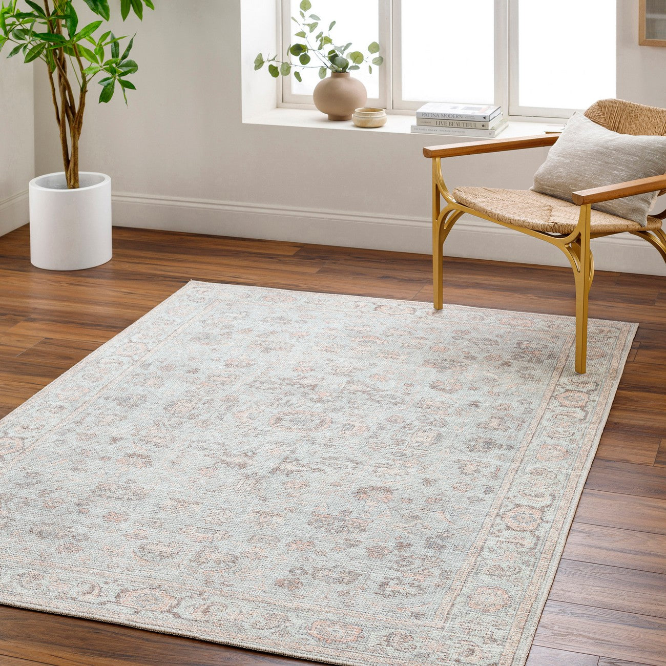 LOUISA Our PNW Home x Livabliss Vintage Oriental Boho Grey/Tan Area Rug Roomscene