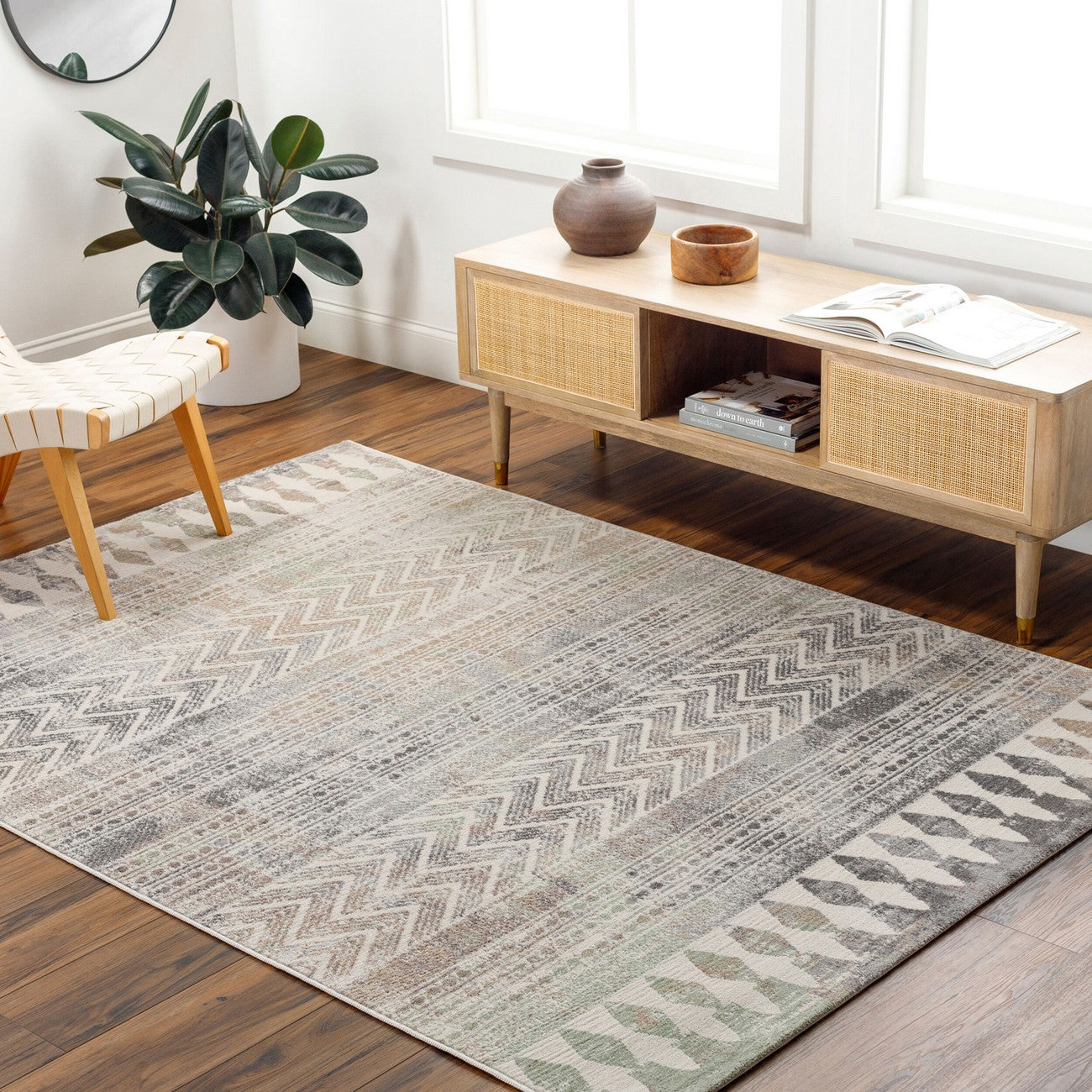 LOUNA Scandi Geometric Dark Grey Area Rug Roomscene