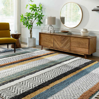 LUCIANA Shaggy Modern Boho Plush Pile Cream Area Rug Roomscene