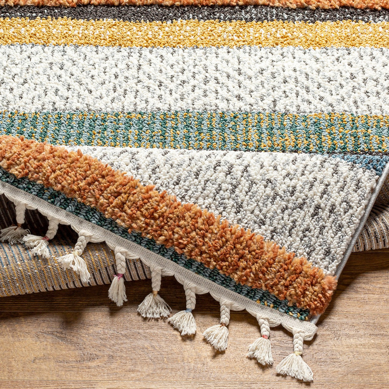 LUCIANA Shaggy Modern Boho Plush Pile Cream Area Rug Fold