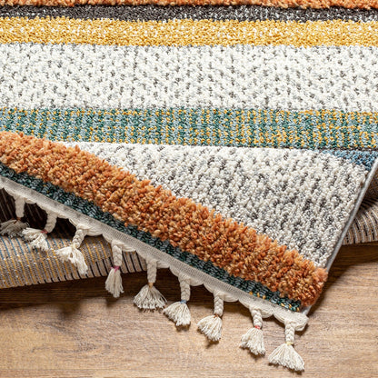 LUCIANA Shaggy Modern Boho Plush Pile Cream Area Rug Fold