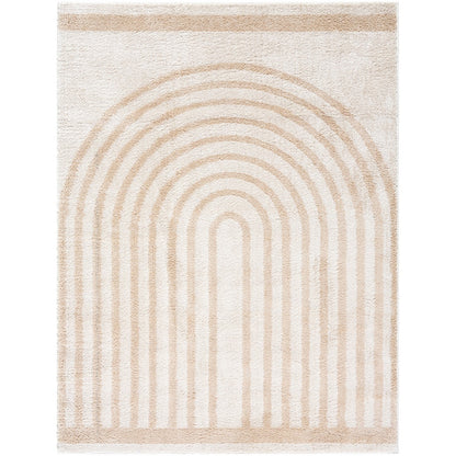 LUCILE Machine Washable Modern Shaggy Beige Area Rug Flat