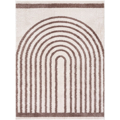 LUCILE Machine Washable Modern Shaggy Dark Brown Area Rug Flat