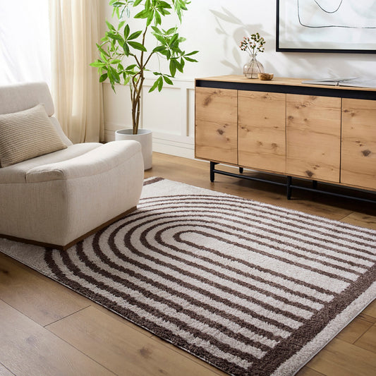 LUCILE Machine Washable Modern Shaggy Dark Brown Area Rug Roomscene