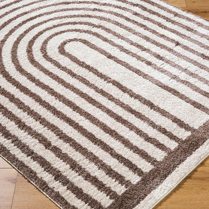 LUCILE Machine Washable Modern Shaggy Dark Brown Area Rug Corner