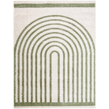 LUCILE Machine Washable Modern Shaggy Grass Green Area Rug Flat
