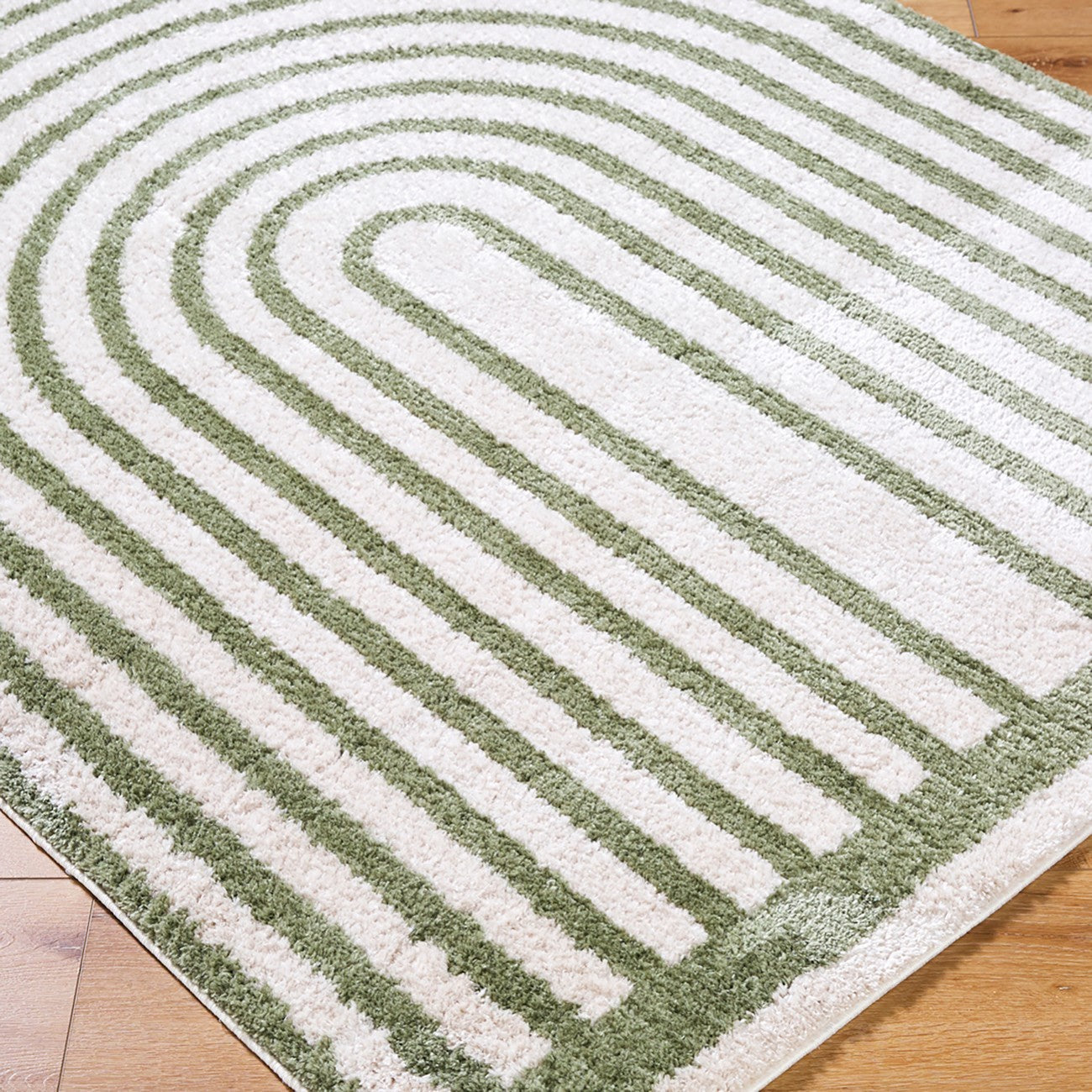LUCILE Machine Washable Modern Shaggy Grass Green Area Rug Corner