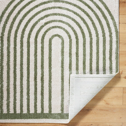 LUCILE Machine Washable Modern Shaggy Grass Green Area Rug Fold