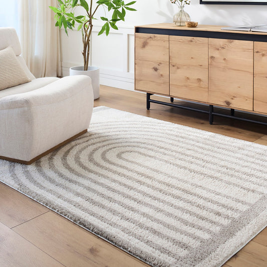 LUCILE Machine Washable Modern Shaggy Medium Grey Area Rug Roomscene