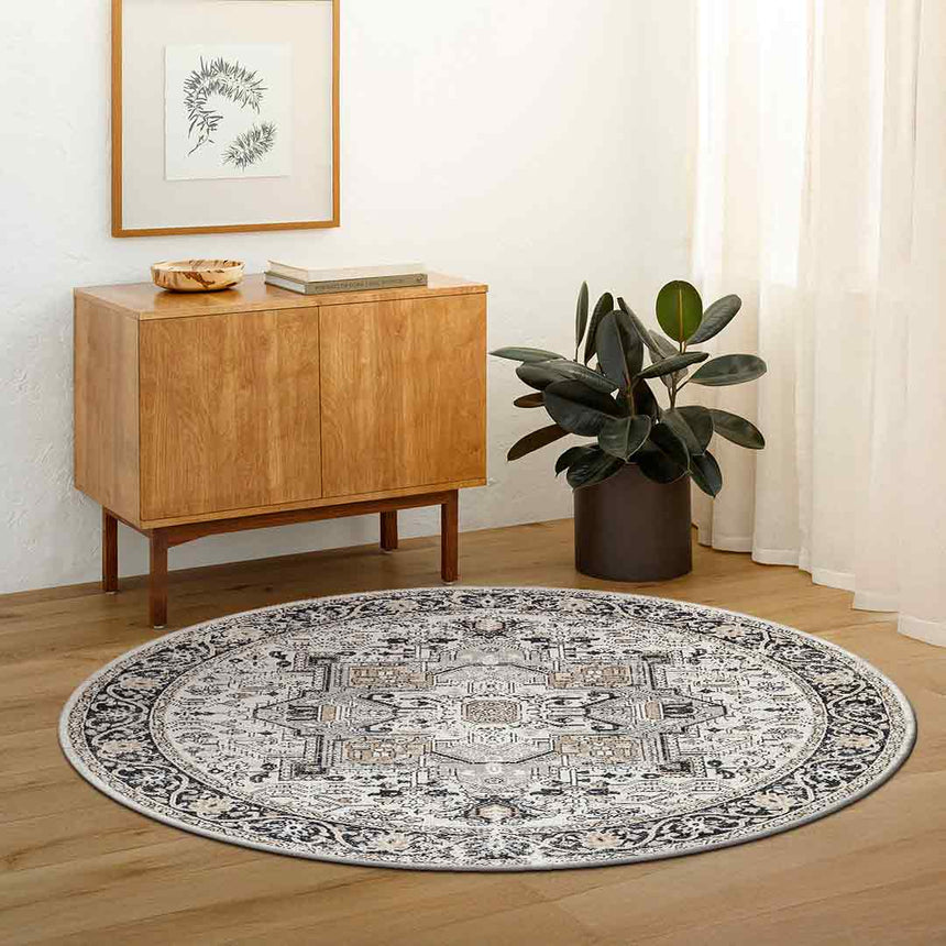Liana Machine Washable Oriental Boho Beige Rug