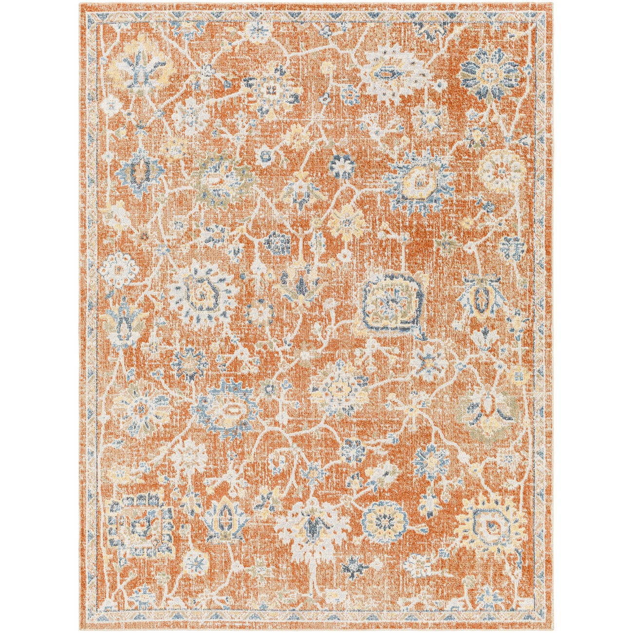 RUBY Machine Washable Traditional Boho Burnt Orange Area Rug Flat