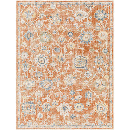 RUBY Machine Washable Traditional Boho Burnt Orange Area Rug Flat