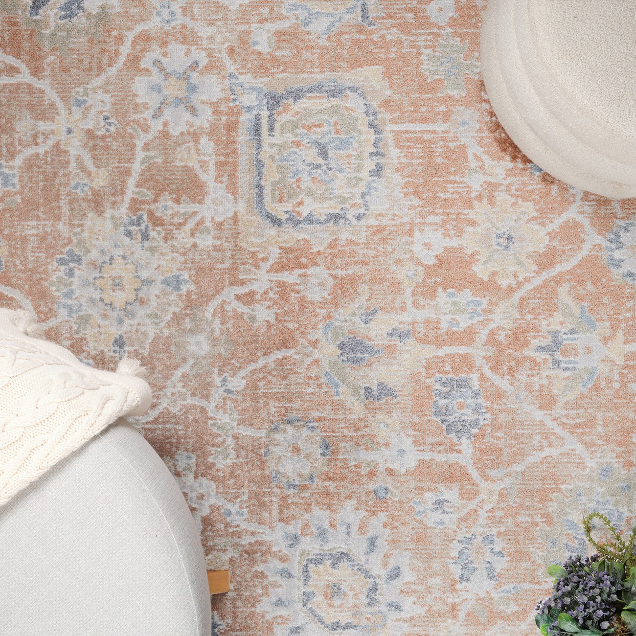 RUBY Machine Washable Traditional Boho Burnt Orange Area Rug Swatch