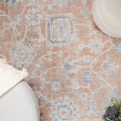 RUBY Machine Washable Traditional Boho Burnt Orange Area Rug Swatch