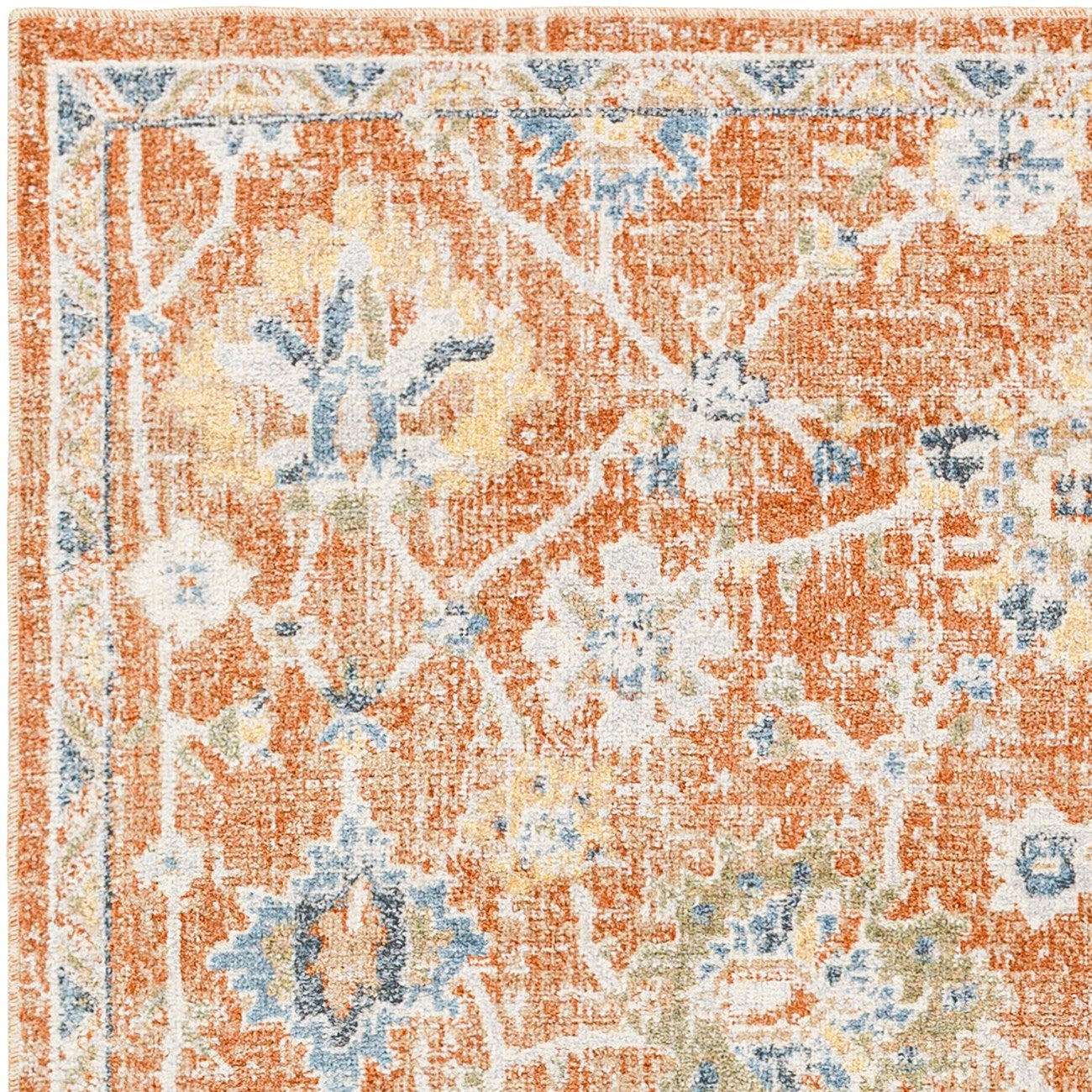 RUBY Machine Washable Traditional Boho Burnt Orange Area Rug Zoom