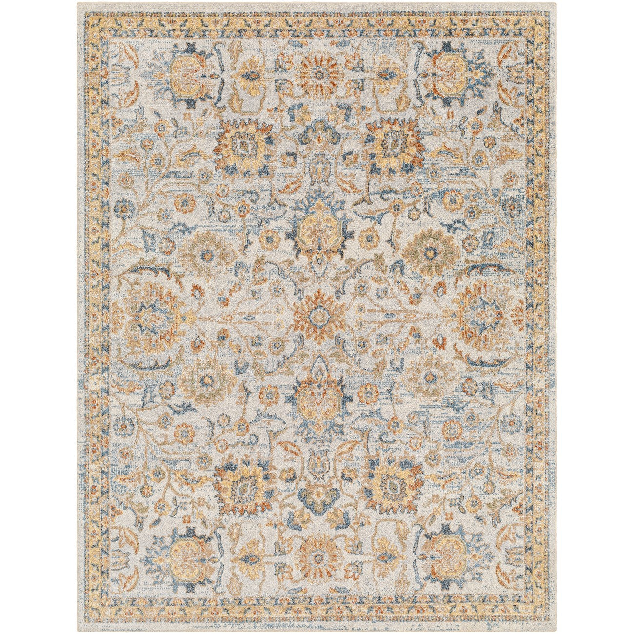ESTHER Machine Washable Traditional Boho Grey/Oatmeal Area Rug Flat