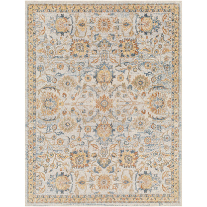 ESTHER Machine Washable Traditional Boho Grey/Oatmeal Area Rug Flat