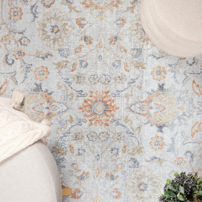 ESTHER Machine Washable Traditional Boho Grey/Oatmeal Area Rug Swatch