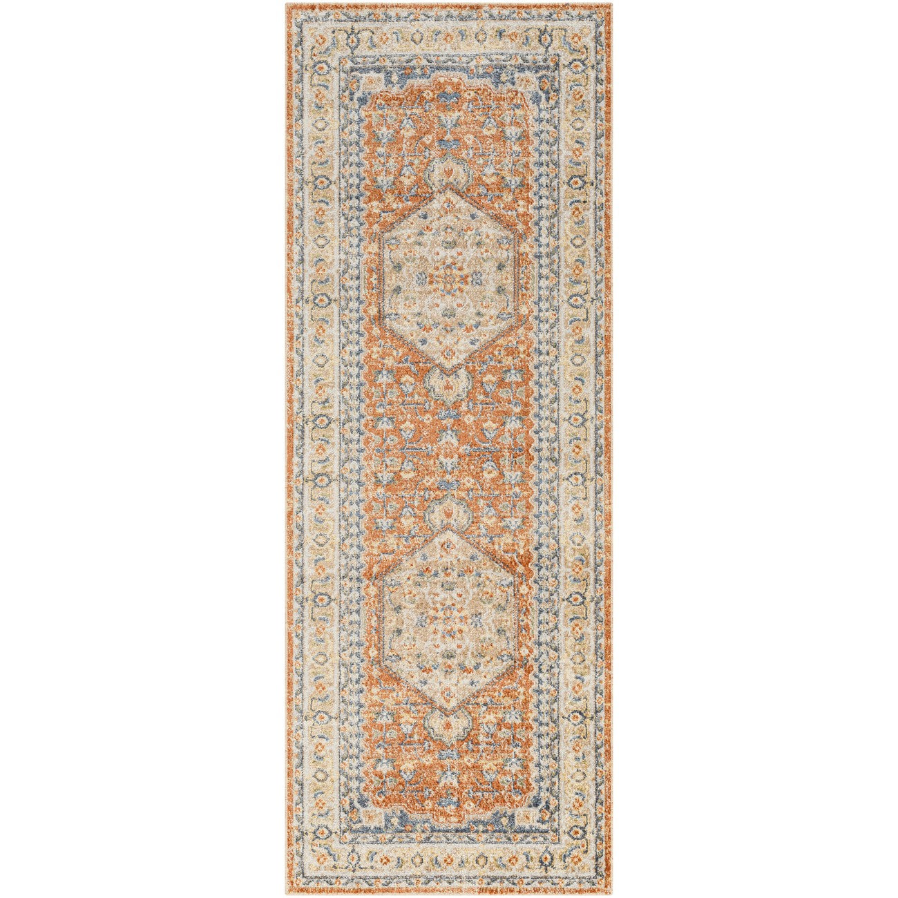 BOKA Machine Washable Traditional Boho Burnt Orange Area Rug Flat