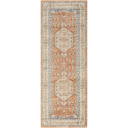 BOKA Machine Washable Traditional Boho Burnt Orange Area Rug Flat