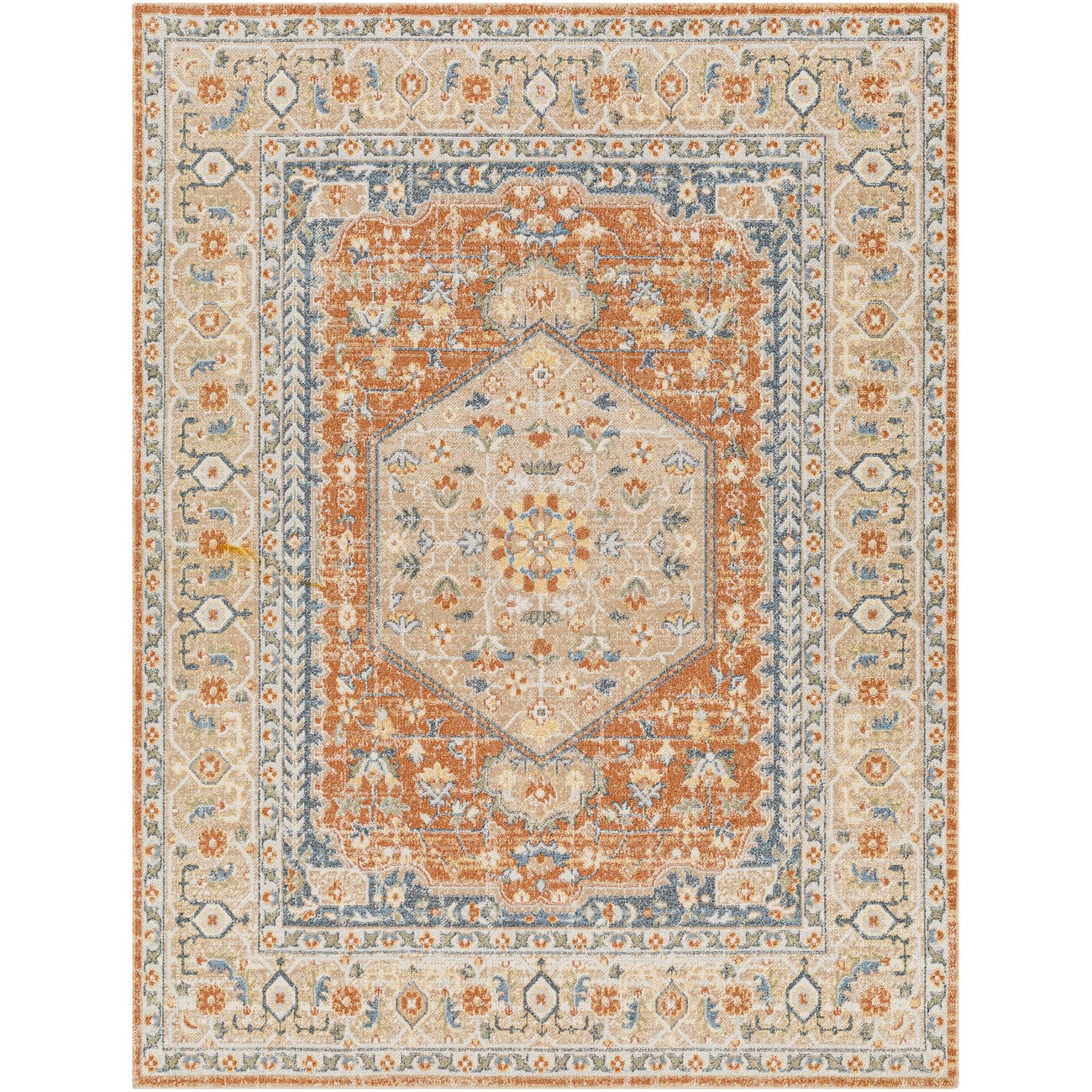 BOKA Machine Washable Traditional Boho Burnt Orange Area Rug Flat