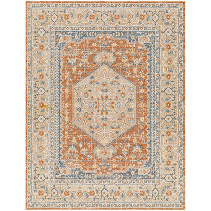 BOKA Machine Washable Traditional Boho Burnt Orange Area Rug Flat