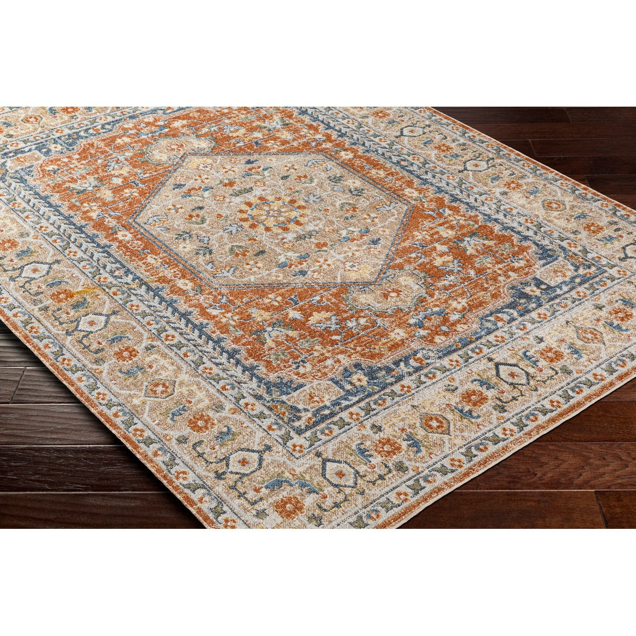 BOKA Machine Washable Traditional Boho Burnt Orange Area Rug Corner