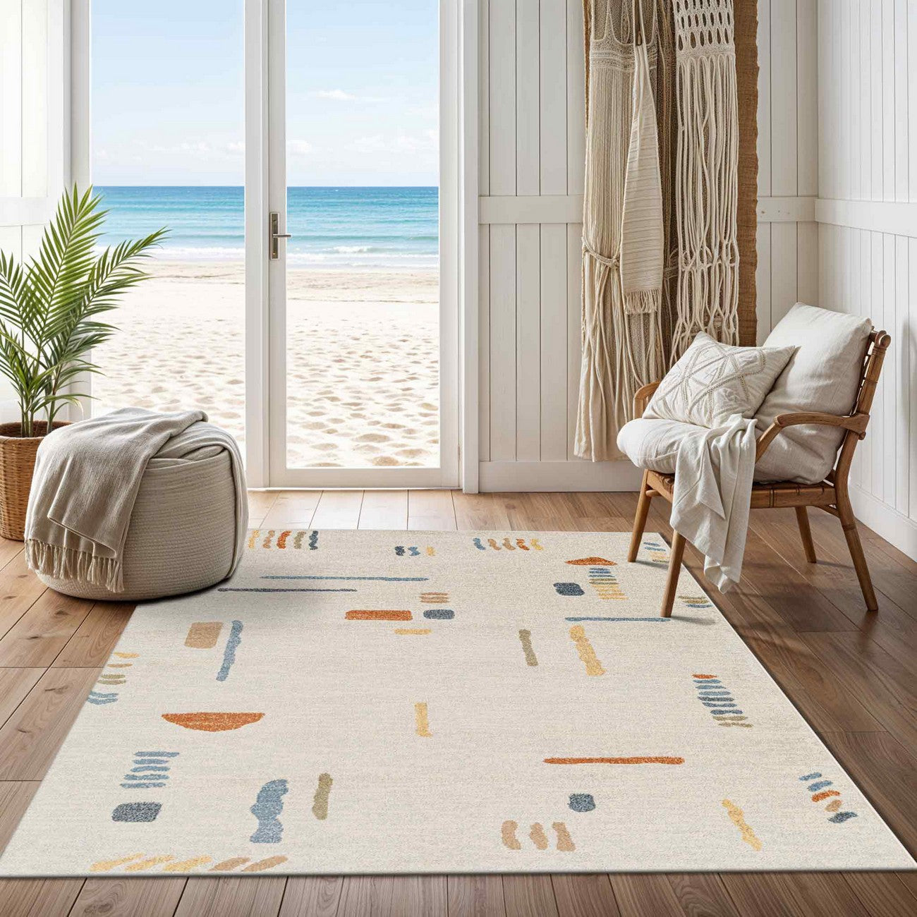AMELIA Machine Washable Modern Beige Area Rug Roomscene