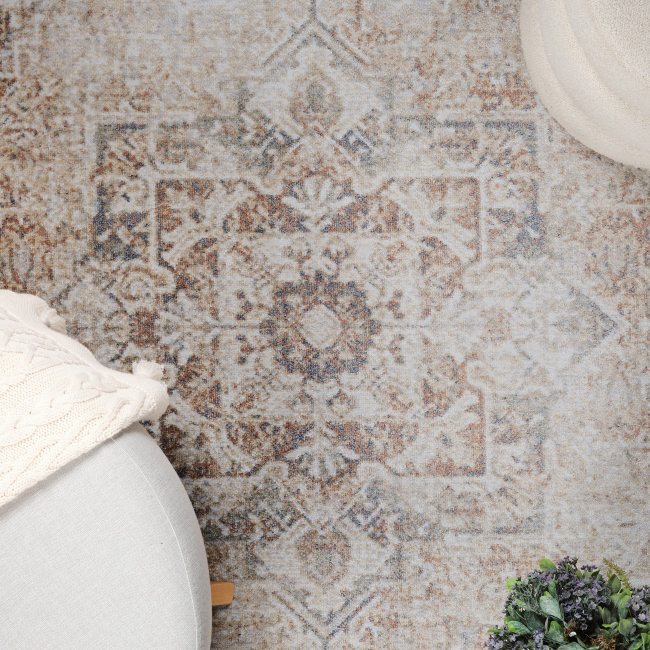 ALORA Machine Washable Traditional Boho Burnt Orange Area Rug Swatch