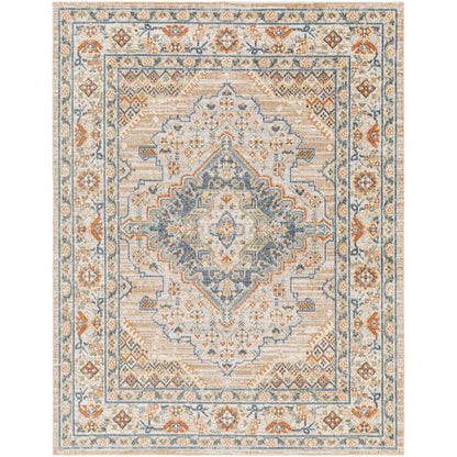 MARION Machine Washable Traditional Boho Oatmeal/Rust Area Rug Flat