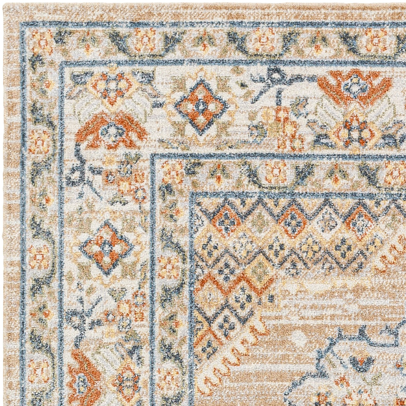 MARION Machine Washable Traditional Boho Oatmeal/Rust Area Rug Zoom