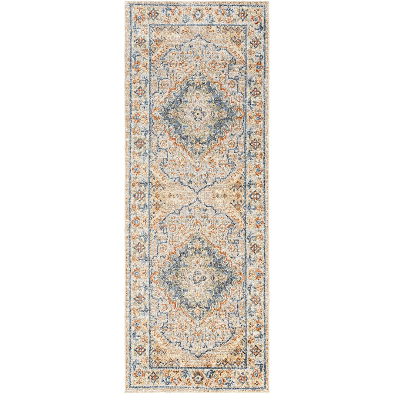 MARION Machine Washable Traditional Boho Oatmeal/Rust Area Rug Flat