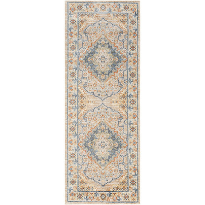 MARION Machine Washable Traditional Boho Oatmeal/Rust Area Rug Flat