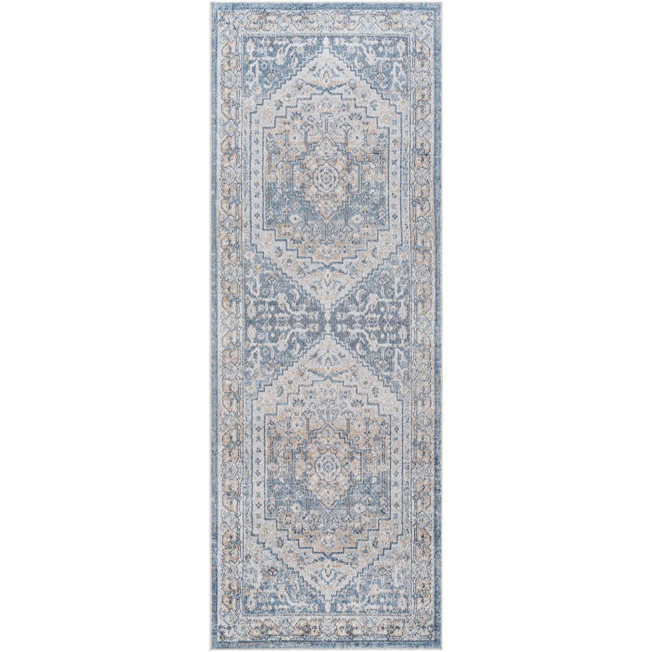 JENNIFER Machine Washable Traditional Boho Navy Blue Area Rug Flat