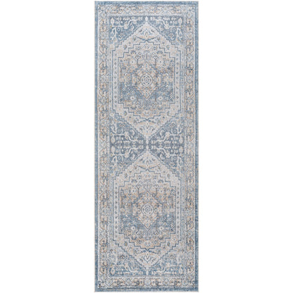 JENNIFER Machine Washable Traditional Boho Navy Blue Area Rug Flat