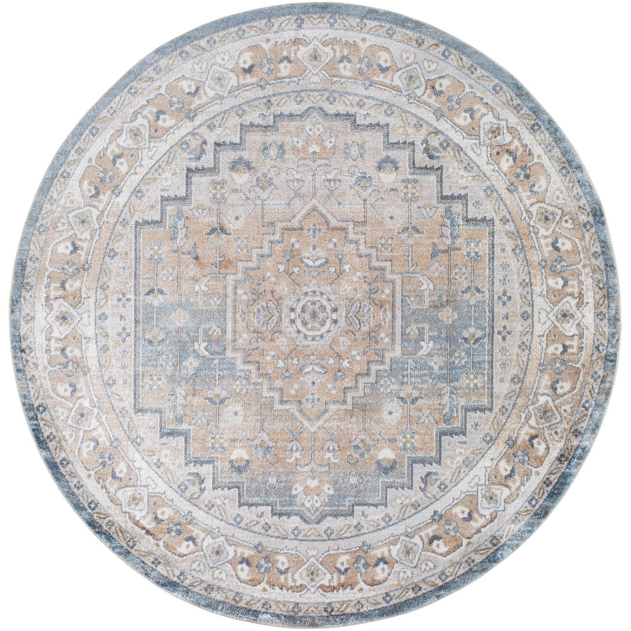 JENNIFER Machine Washable Traditional Boho Navy Blue Area Rug Flat