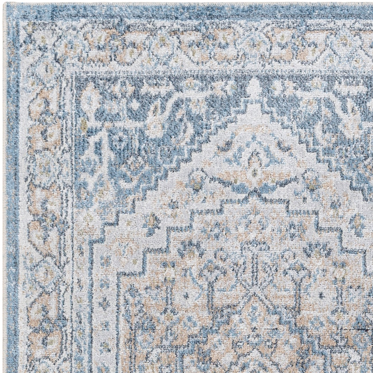 JENNIFER Machine Washable Traditional Boho Navy Blue Area Rug Zoom